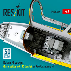 RESKIT RSU48-0479 Rafale M cockpit (Basic edition with 3D decals) for Revell/Academy kit (3D printed) 1/48