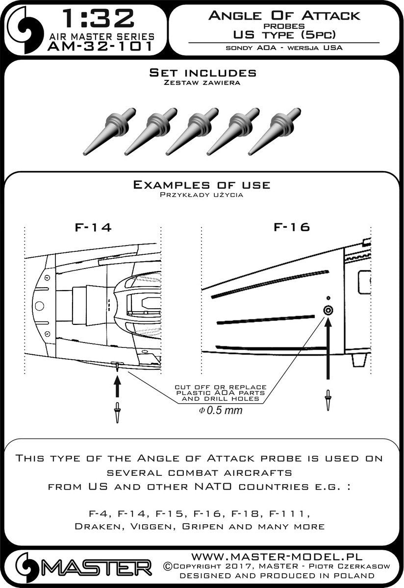 Master AM-32-101 Angle of Attack Probes US Type (5pcs) 1/32 – image 3