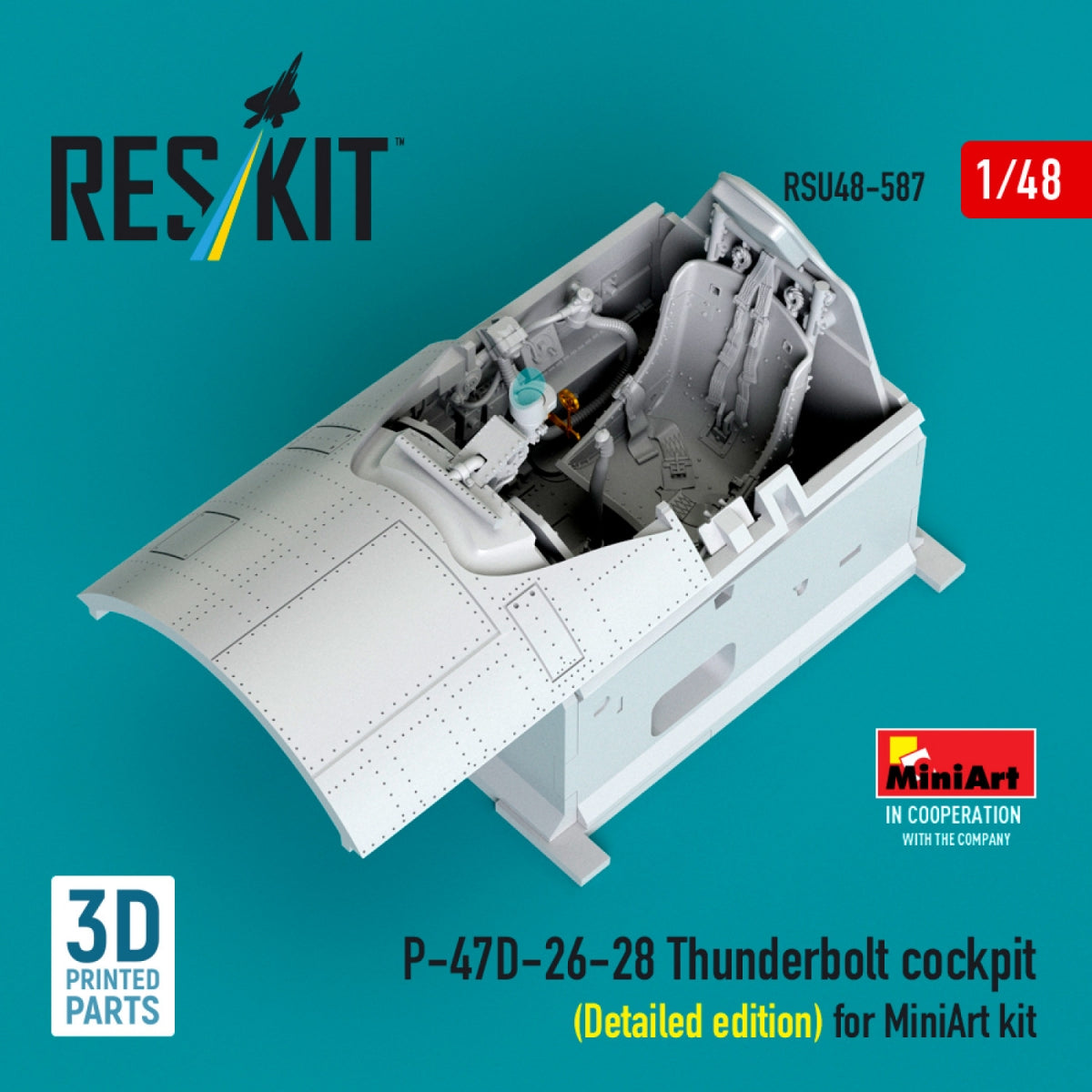 RESKIT RSU48-0587 P-47D-26-28 Thunderbolt cockpit (Detailed edition) for MiniArt kit (3D Printed) 1/48