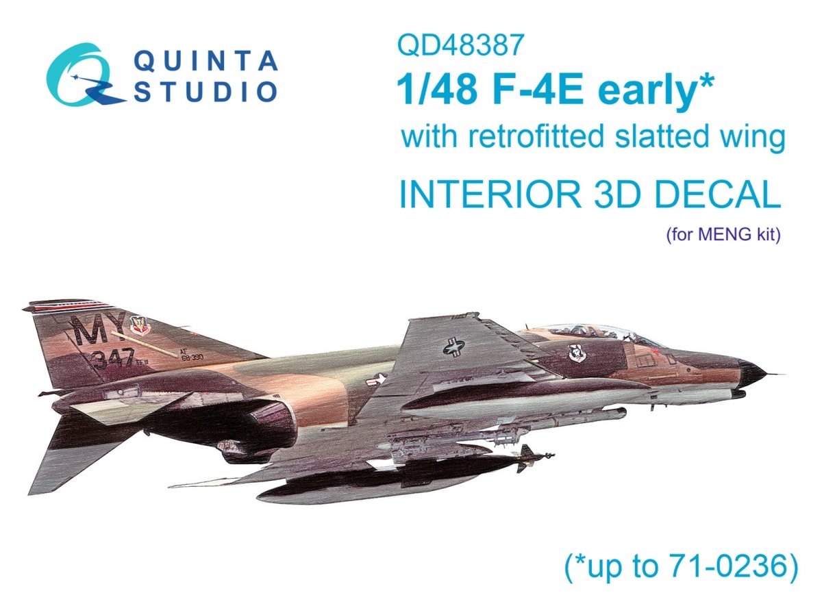 Quinta Studio QD48387 F-4E early with slatted wing 3D-Printed &amp;amp; coloured Interior on decal paper (Meng) 1/48