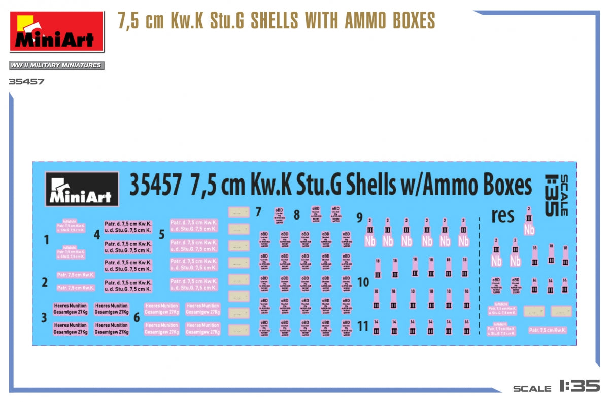 MiniArt 35457 7.5 cm Kw.K Stu.G SHELLS WITH AMMO BOXES 1/35 – image 4