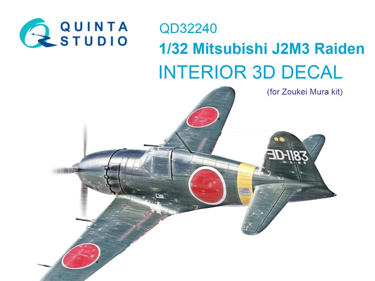 Quinta Studio QD32240 Mitsubishi J2M3 Raiden 3D-Printed & coloured Interior on decal paper (Zoukei Mura) 1/32