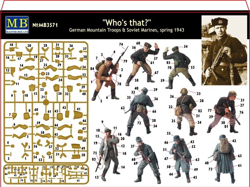 Master Box 3571 Who is that? German mountain troops and Soviet Marines (Spring 1943) 6 figures set 1/35 – zdjęcie 4