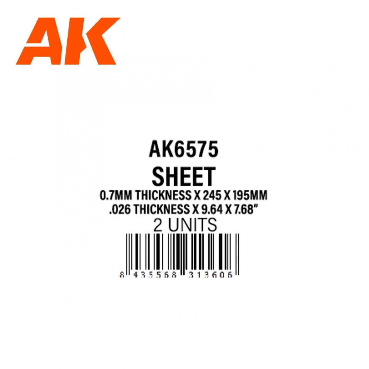 AK Interactive AK6575 0.7MM THICKNESS X 245 X 195MM – STYRENE SHEET – (2 UNITS) – Bild 2