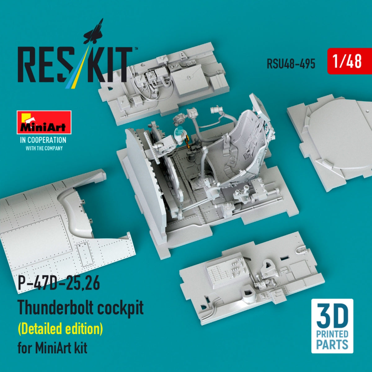 RESKIT RSU48-0495 P-47D-25,26 Thunderbolt cockpit (Detailed edition) for MiniArt kit (3D Printed) 1/48