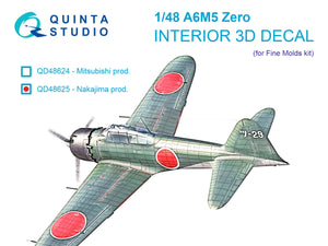 Quinta Studio QD48625 A6M5 Zero, Nakajima Prod. 3D-Printed &amp; coloured Interior on decal paper (Fine Molds) 1/48