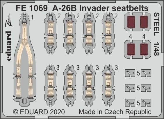 Ceintures de sécurité Eduard FE1069 A-26B Invader en acier, échelle 1/48 ICM