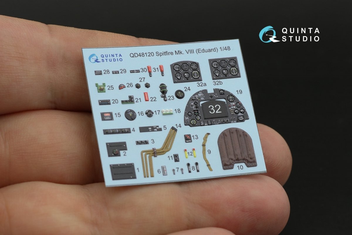 Quinta Studio QD48120 Spitfire Mk.VIII 3D-Printed &amp;amp; coloured Interior on decal paper (Eduard) 1/48 – immagine 6