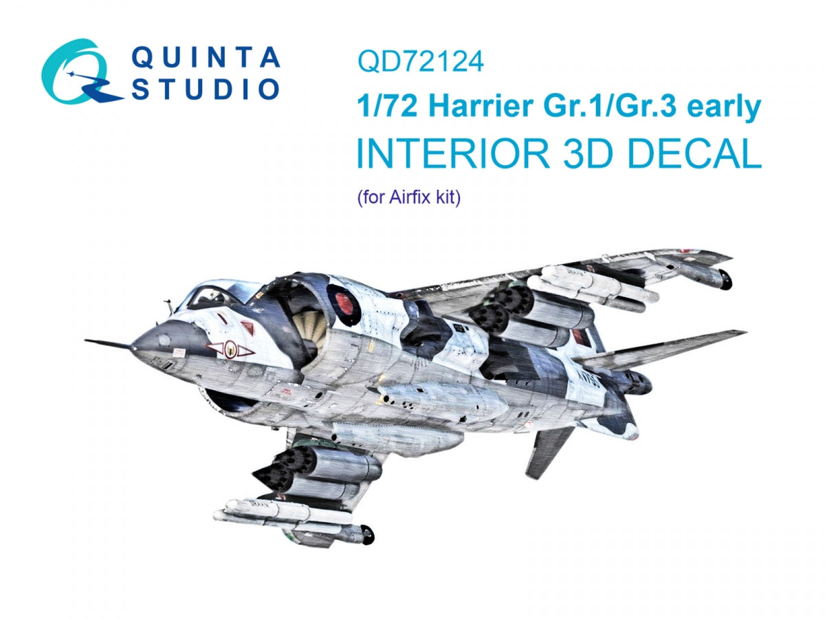 Quinta Studio QD72124 Harrier Gr.1 / Gr.3 early 3D-Printed colored Interior on decal paper (Airfix) 1/72
