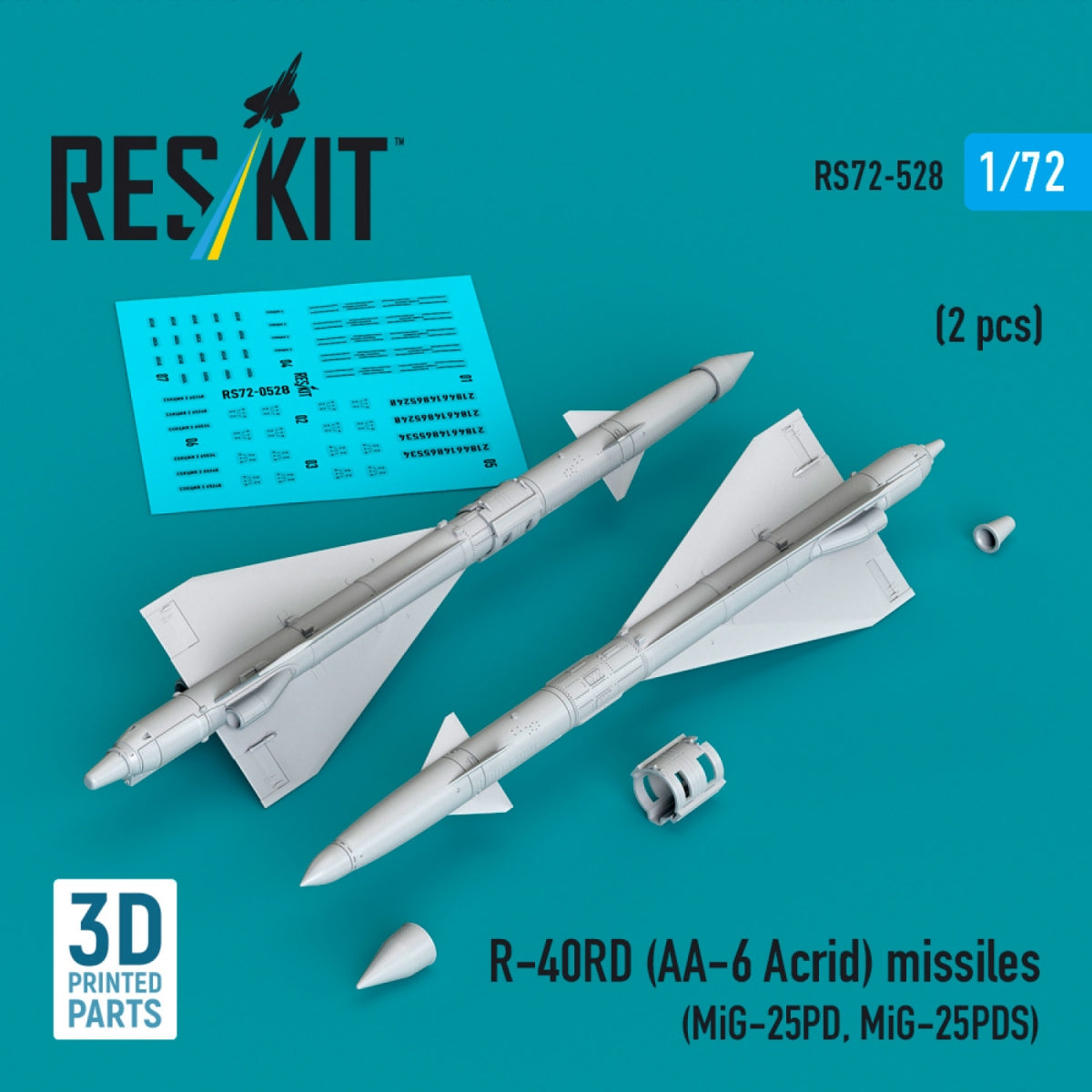 RESKIT RS72-0528 R-40RD (AA-6 &amp;quot;Acrid&amp;quot;) missiles (2 pcs) (3D Printed) 1/72
