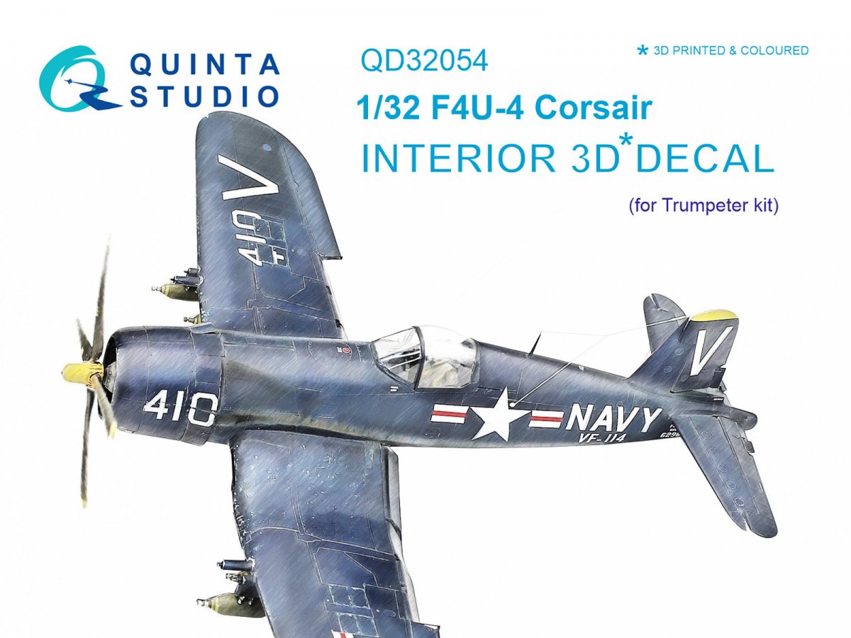 Quinta Studio QD32054 F4U-4 3D-Printed &amp;amp; coloured Interior on decal paper (for Trumpeter kit) 1/32