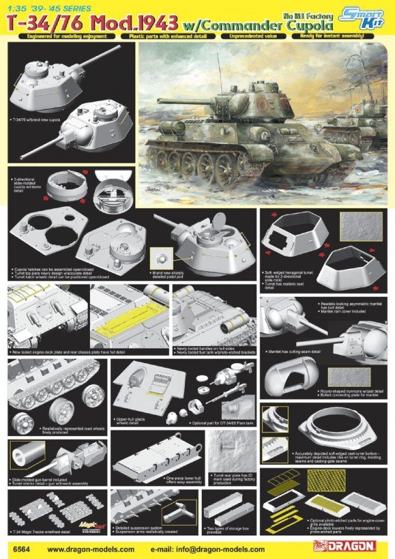 Dragon 6564 T-34/76 Mod. 1943 w/Commander Cupola 1/35 – image 2
