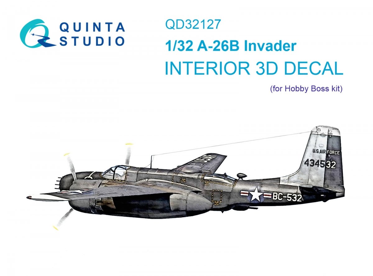 Quinta Studio QD32127 A-26B 3D-Printed &amp; colored Interior on decal paper (Hobby Boss) 1/32
