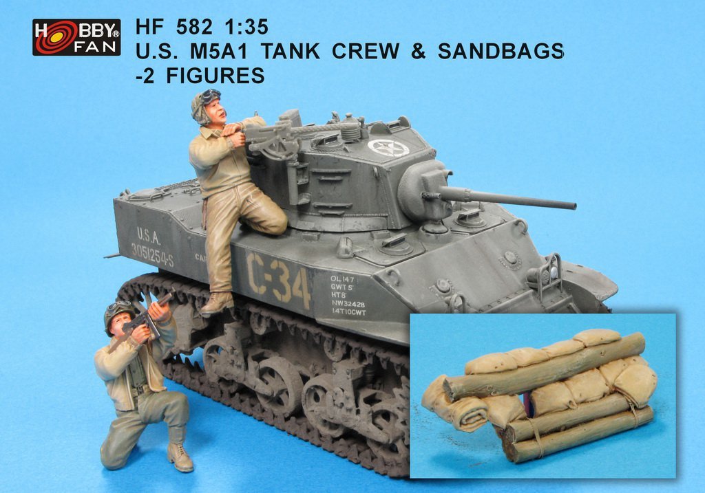 Hobby Fan HF582 U.S. M5A1 TANK CREW &amp;amp; SANDBAGS-2 FIGURES
