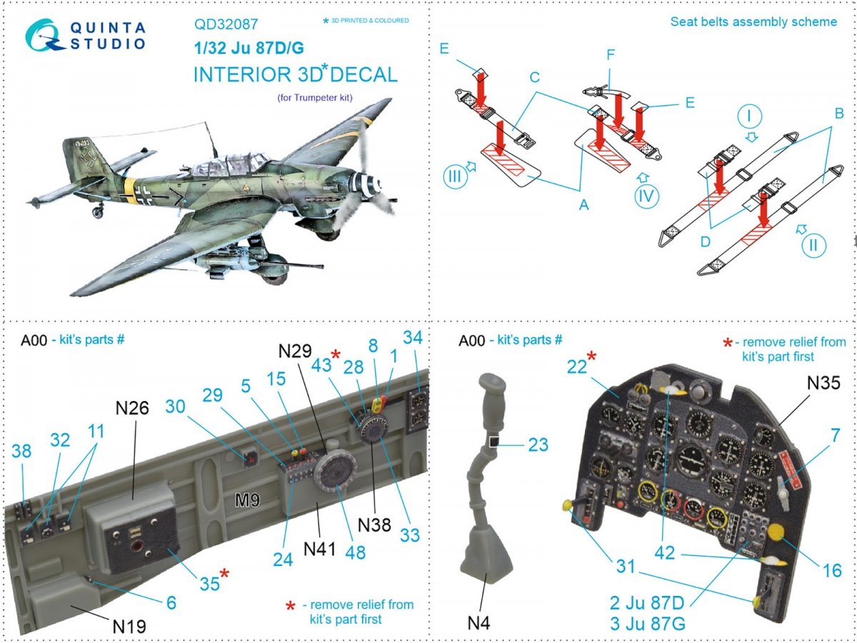 Quinta Studio QD32087 Ju87 D/G 3D-Printed &amp;amp; colored Interior on decal paper (Trumpeter) 1/32 – image 8
