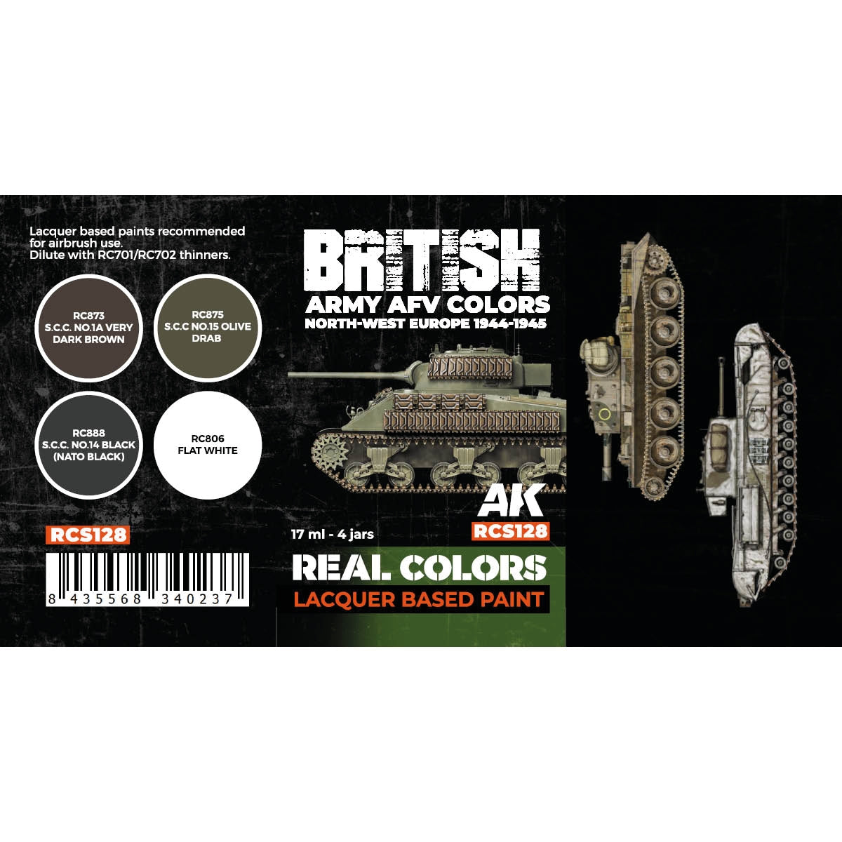 AK Interactive RCS128 British Army AFV Colors. North-West Europe 1944-1945 4x17ml – immagine 2