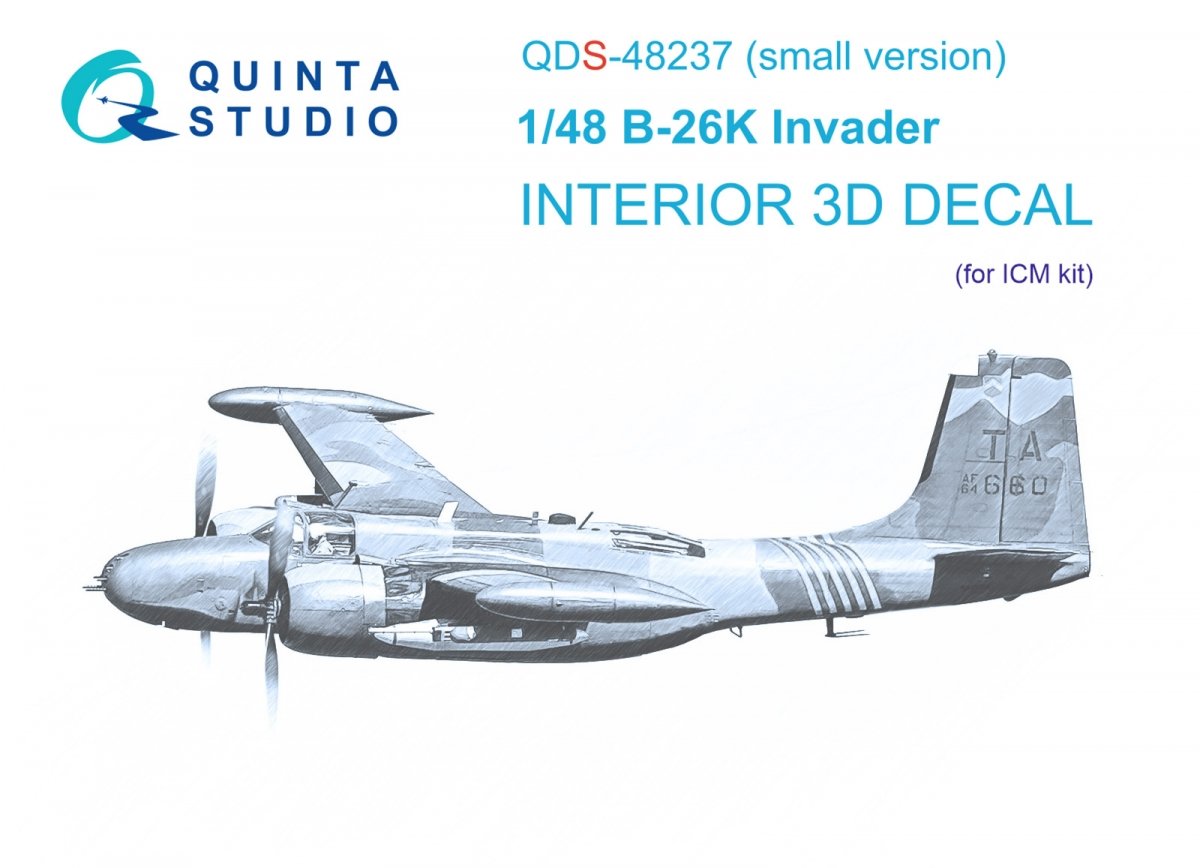Quinta Studio QDS-48237 B-26K 3D-Printed & coloured Interior on decal paper (ICM) (Small version) 1/48