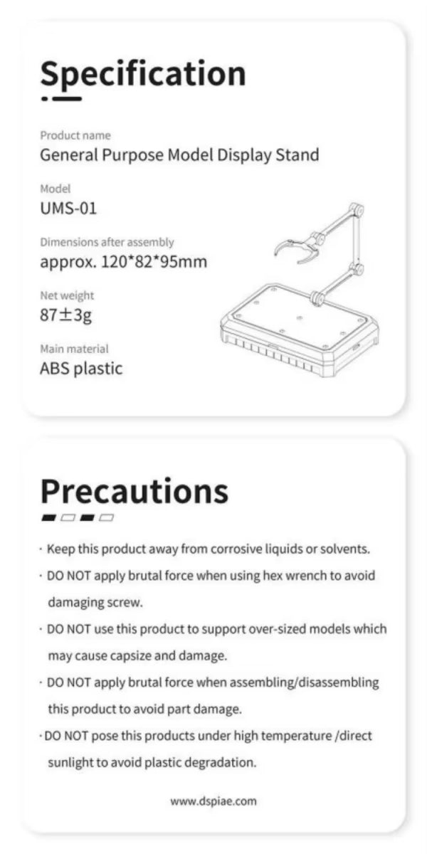 DSPIAE UMS-01WT General Purpose Model Display Stand (White) – Bild 2