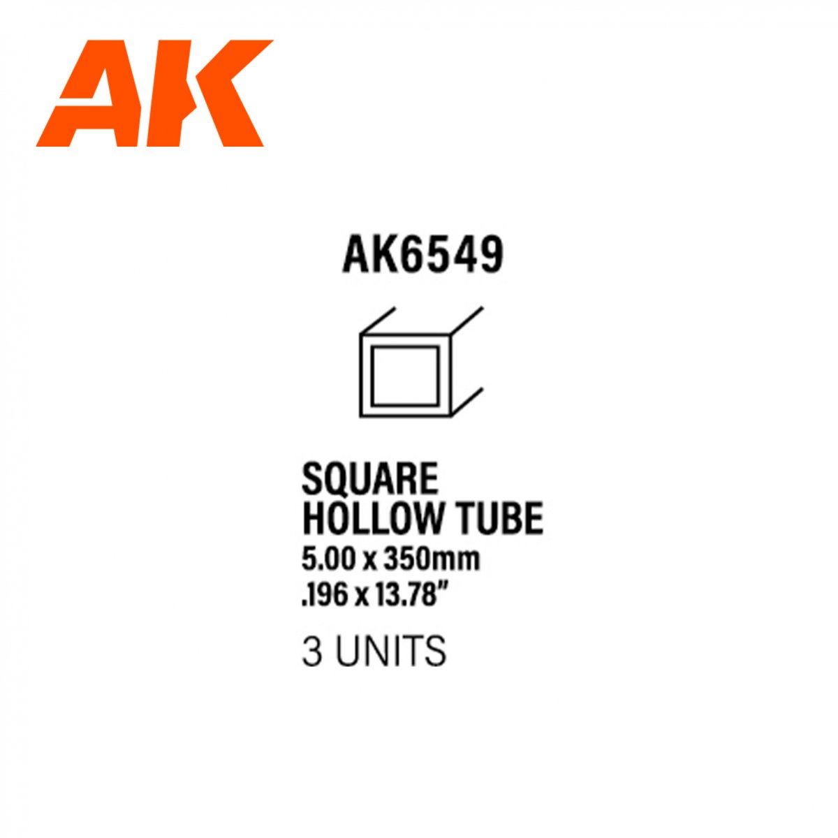 AK Interactive AK6549 TUBE CREUX CARRÉ 5,00 X 350MM – TUBE CREUX CARRÉ EN STYRÈNE – (3 UNITÉS)