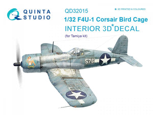 Quinta Studio QD32015 F4U-1 Corsair (Bird cage) 3D-Printed &amp;amp; coloured Interior on decal paper (for Tamiya kit) 1/32