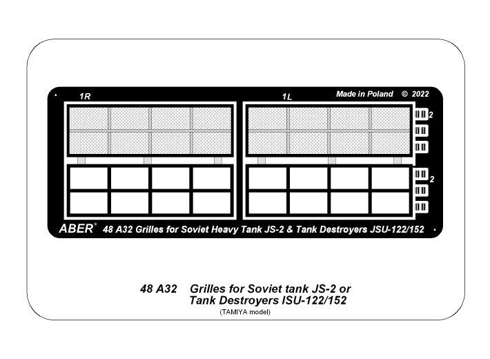 Grilles Aber 48A32 pour JS-2 ou JSU-122/152 (Tamiya) 1/48