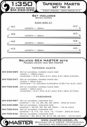Master SM-350-090 Set of universal tapered masts No2 (length = 100mm each, diameters = 0,7/2,2mm; 0,8/2,5mm; 0,9/2,8mm; 1/3mm) 1/350 – imagen 3