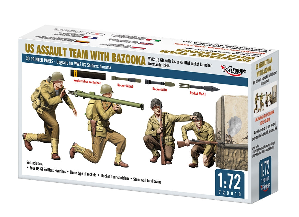 Mirage Hobby 720010 US ASSAULT TEAM WITH BAZOOKA, WW2 US GIs with Bazooka M1A1 Rocket Launcher Normandy, 1944 1/72 – Bild 2