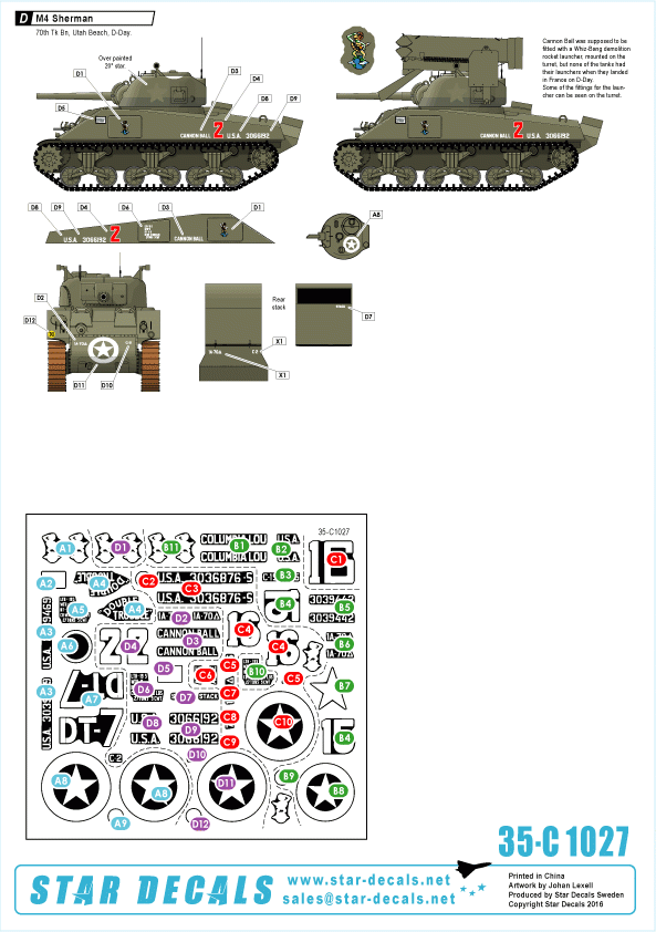 Star Decals 35-C1027 US 70th Tank Battalion on Utah Beach 1/35 – immagine 2