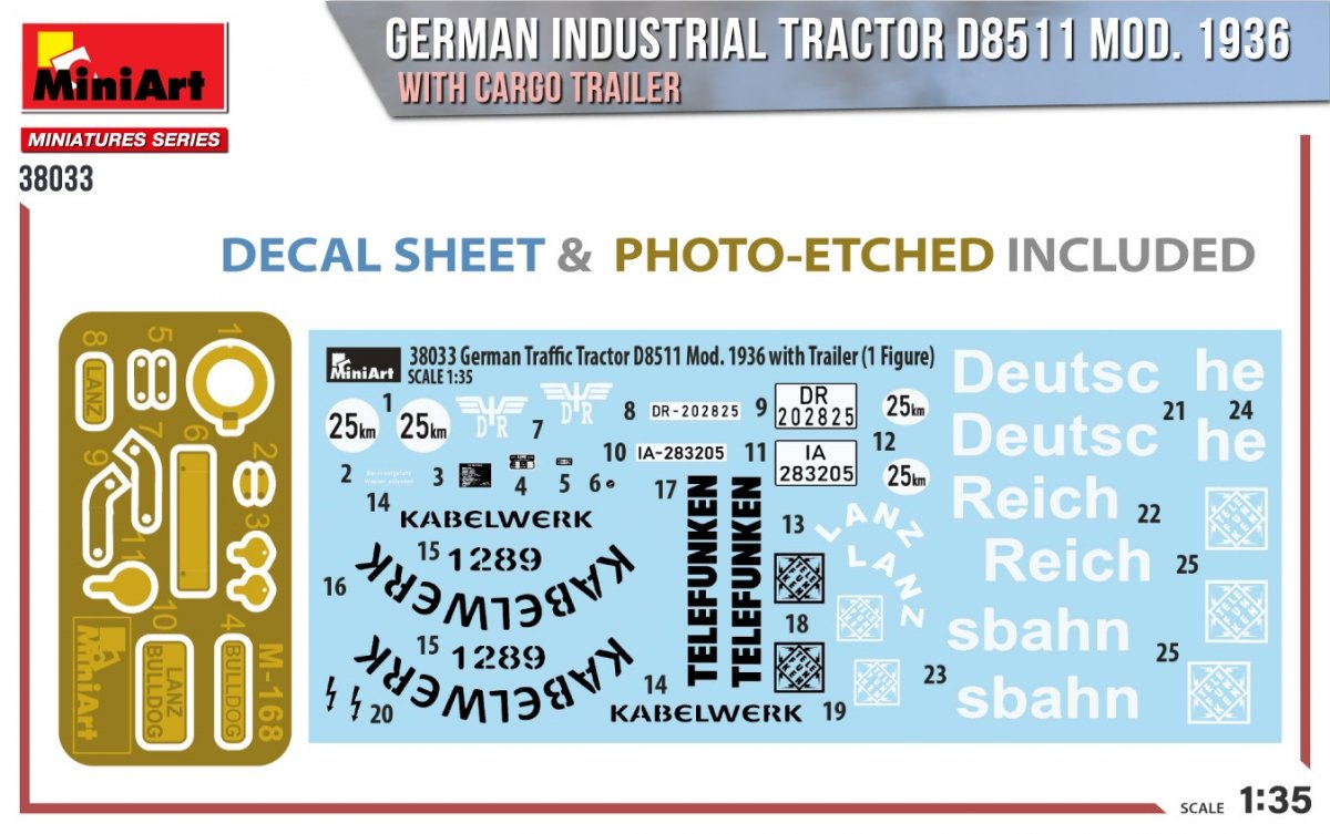 MiniArt 38033 GERMAN INDUSTRIAL TRACTOR D8511 MOD. 1936 WITH CARGO TRAILER 1/35 – zdjęcie 3