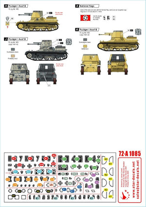 Star Decals 72-A1085 Panzer in the Desert # 2. PzKpfw I Ausf B, Kleiner Pz-Befehls Wagen I B, and Pz-Jäger I B in North Africa 1/72 – Bild 2