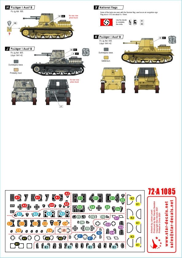 Star Decals 72-A1085 Panzer in the Desert # 2. PzKpfw I Ausf B, Kleiner Pz-Befehls Wagen I B, and Pz-Jäger I B in North Africa 1/72 – Bild 2