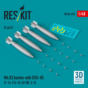 RESKIT RS48-0495 Mk.83 bombs with BSU-85 (4 pcs) (3D printed) 1/48