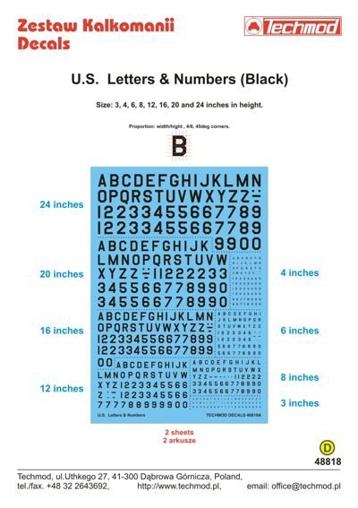 Techmod 48818 U.S. Letters &amp;amp; Numbers black 1/48