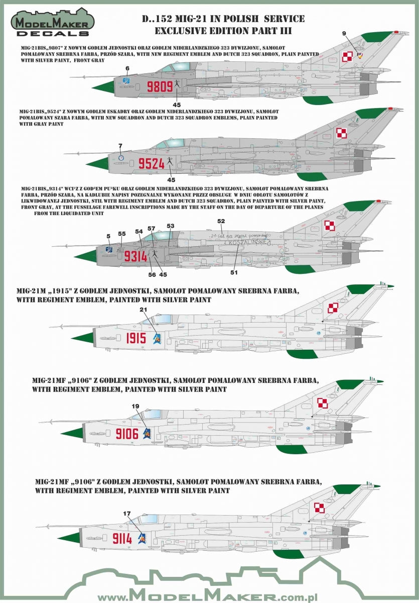 Décalcomanies ModelMaker D48152 MiG-21 en service polonais, édition exclusive partie III 1/48 – image 5