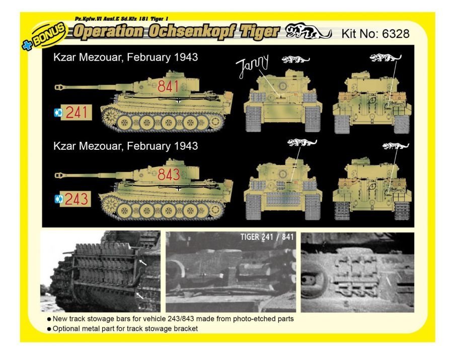 Dragon 6328 WWII German Pz.Kpfw.VI Tiger I Early Production 501 abt Operation Ochsenkopf 1/35 – immagine 5