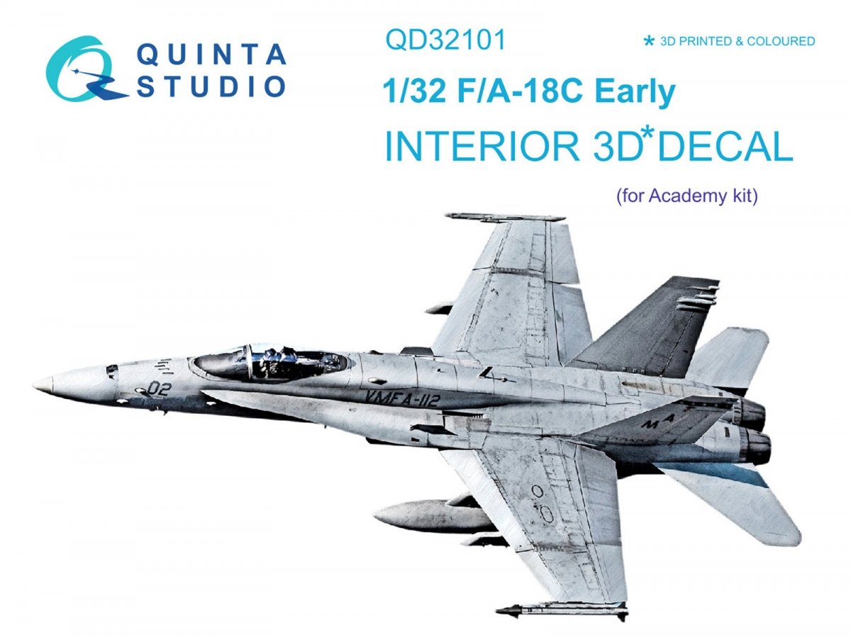 Quinta Studio QD32101 F/A-18C Early 3D-Printed &amp;amp; coloured Interior on decal paper (for Academy kit) 1/32