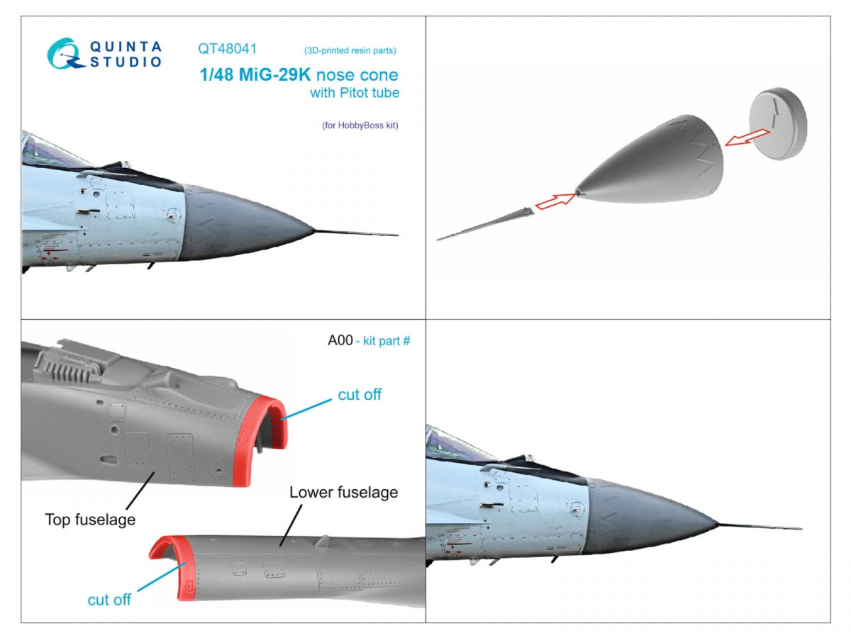 Quinta Studio QT48041 MiG-29K Сorrected nose cone (HobbyBoss) 1/48 – imagen 2