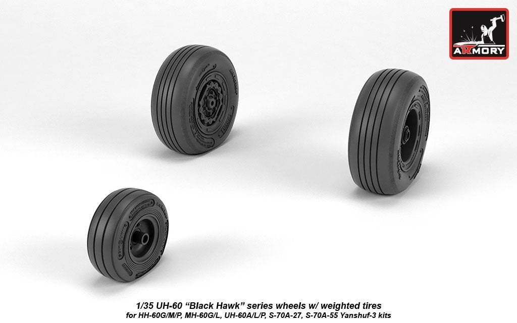 Armory Models AW35303 UH-60 Black Hawk wheels w/ weighted tires 1/35 – immagine 2