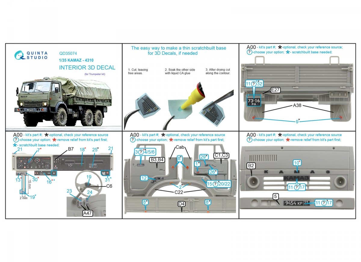 Quinta Studio QD35074 KAMAZ 4310 3D-Printed &amp;amp; coloured Interior on decal paper (Trumpeter) 1/35 – Bild 8