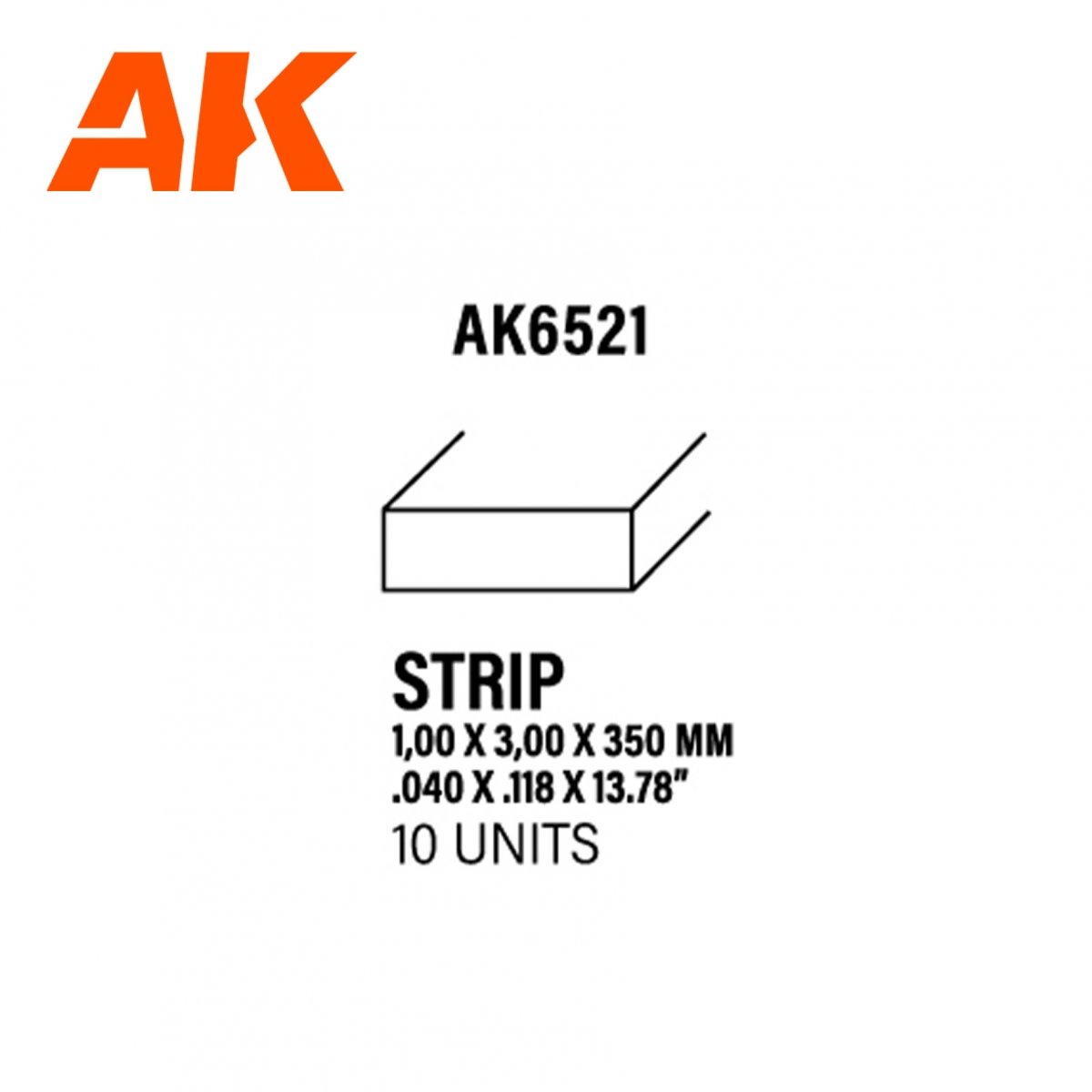 AK Interactive AK6521 BANDES 1,00 X 3,00 X 350MM – BANDE DE STYRÈNE – (10 UNITÉS)