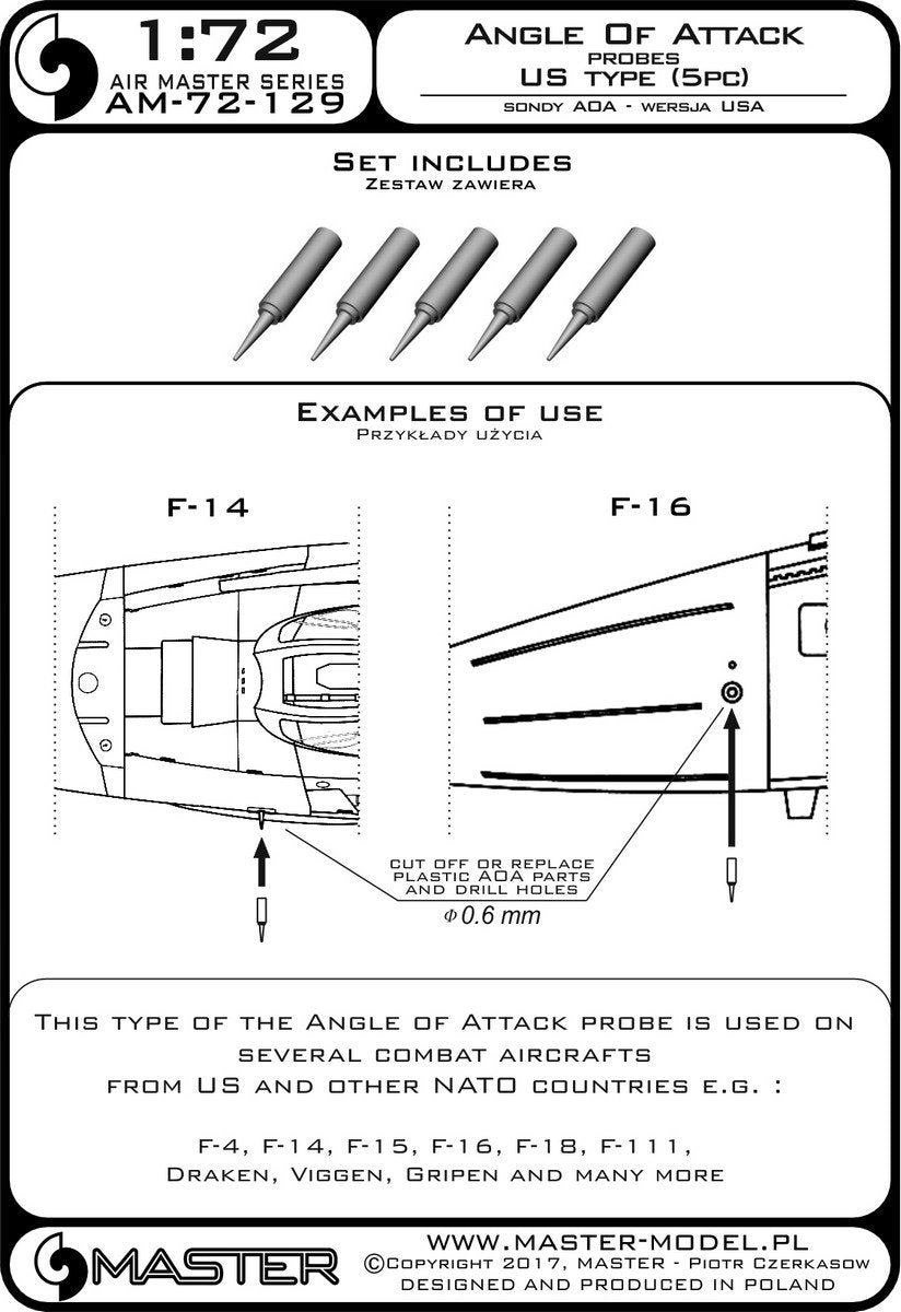 Master AM-72-129 Angle of Attack Probes US Type (5pcs) 1/72 – image 3