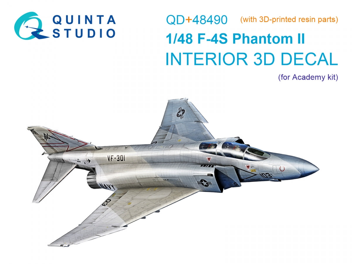 Quinta Studio QD+48490 F-4S Phantom II 3D-Printed &amp;amp; coloured Interior on decal paper (Academy) (with 3D-printed resin parts) 1/48