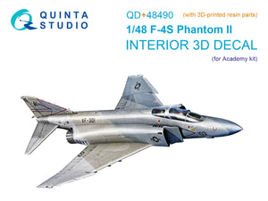 Quinta Studio QD+48490 F-4S Phantom II 3D-Printed &amp;amp; coloured Interior on decal paper (Academy) (with 3D-printed resin parts) 1/48