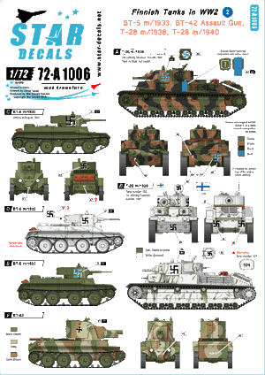 Star Decals 72-A1006 BT-5 m/1933, canon d&amp;#39;assaut BT-42, T-28 m/1938 et T-28 m/1940 1/72