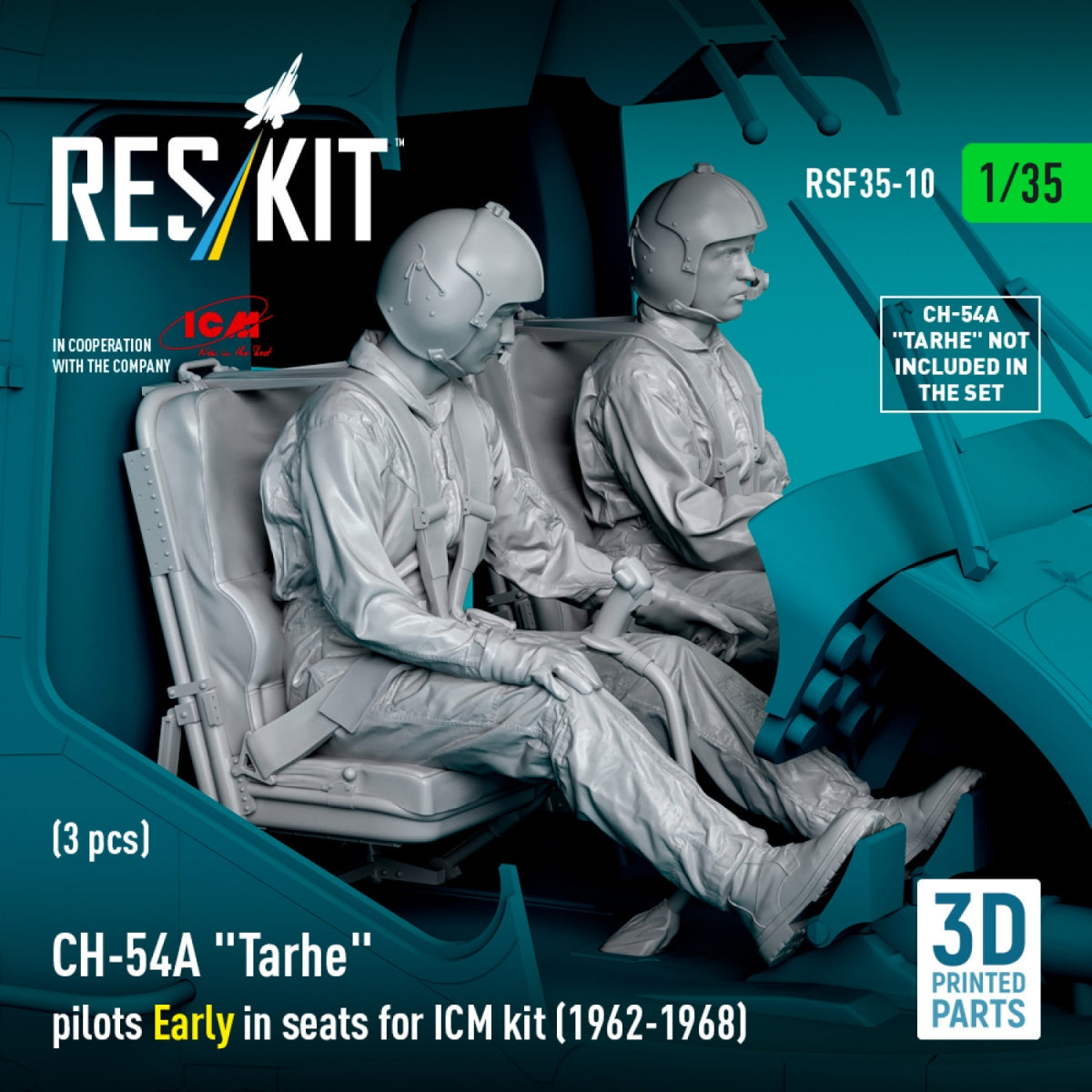 RESKIT RSF35-0010 CH-54A &amp;quot;Tarhe&amp;quot; pilots Early in seats for ICM kit (1962-1968) (3 pcs) (3D Printed) 1/35 – Bild 3