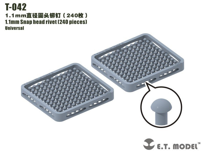 ET Model T-042 1.1mm Snap head rivet (240 pieces) (rivets)