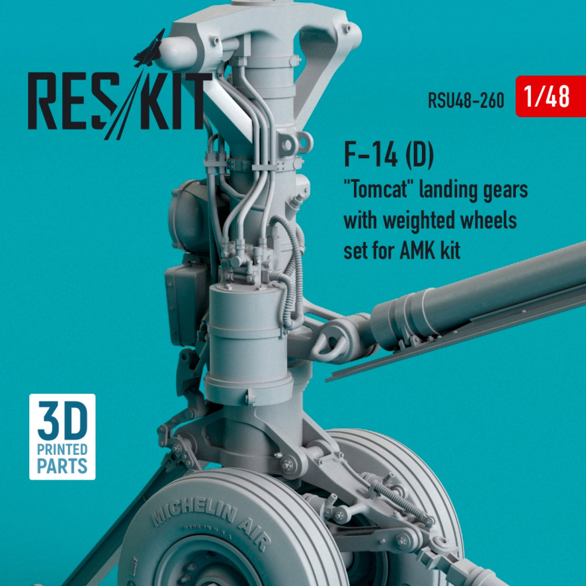 RESKIT RSU48-0260 F-14 (D) &amp;quot;TOMCAT&amp;quot; LANDING GEARS WITH WEIGHTED WHEELS SET FOR AMK KIT (RESIN &amp;amp; 3D PRINTED) 1/48 – Bild 3