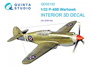 Intérieur imprimé en 3D et coloré sur papier décalcomanie Quinta Studio QD32132 P-40B (GWH) 1/32