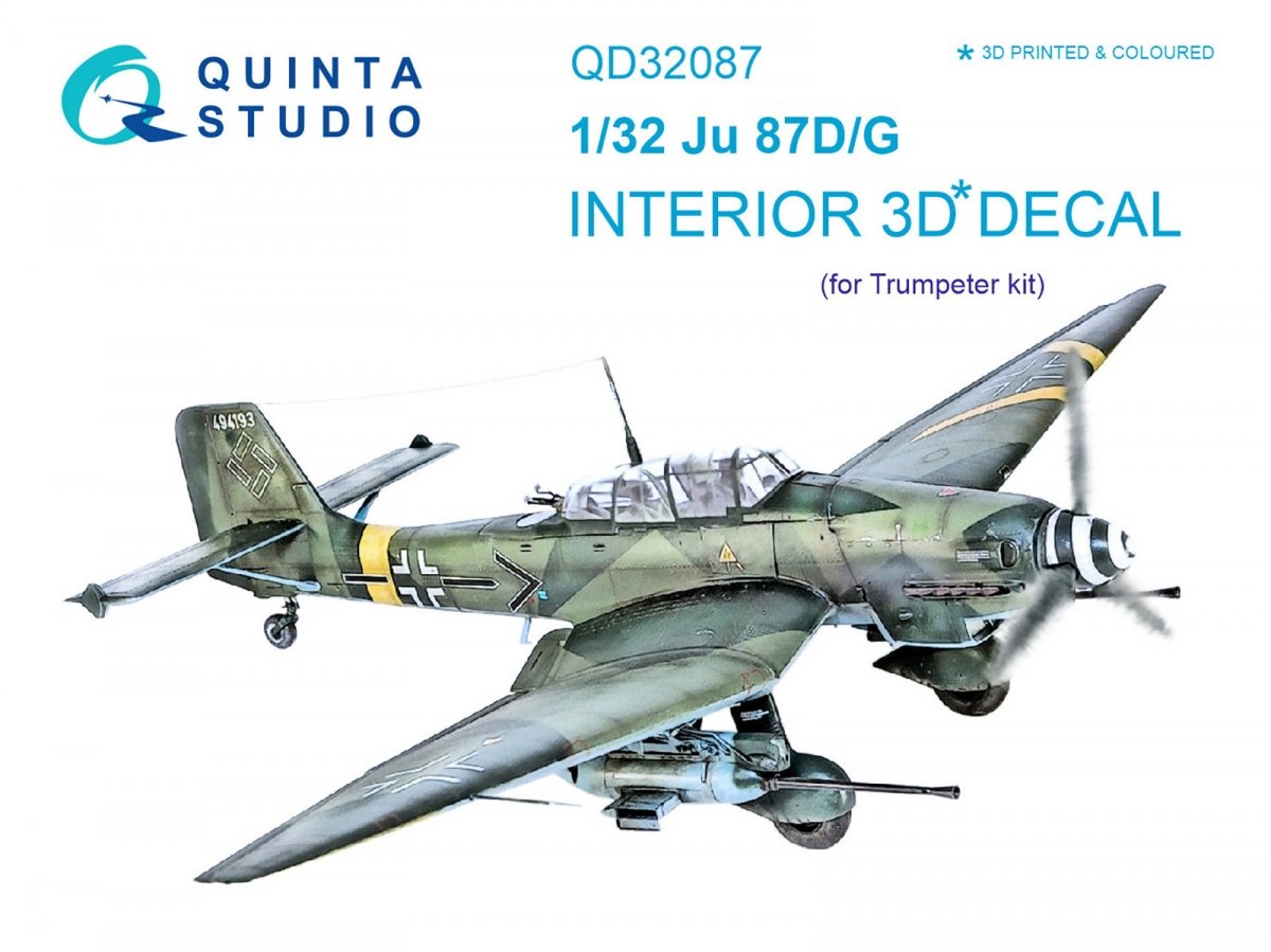 Quinta Studio QD32087 Ju87 D/G 3D-Printed &amp;amp; colored Interior on decal paper (Trumpeter) 1/32