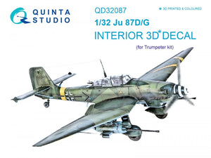 Quinta Studio QD32087 Ju87 D/G 3D-Printed &amp;amp; colored Interior on decal paper (Trumpeter) 1/32